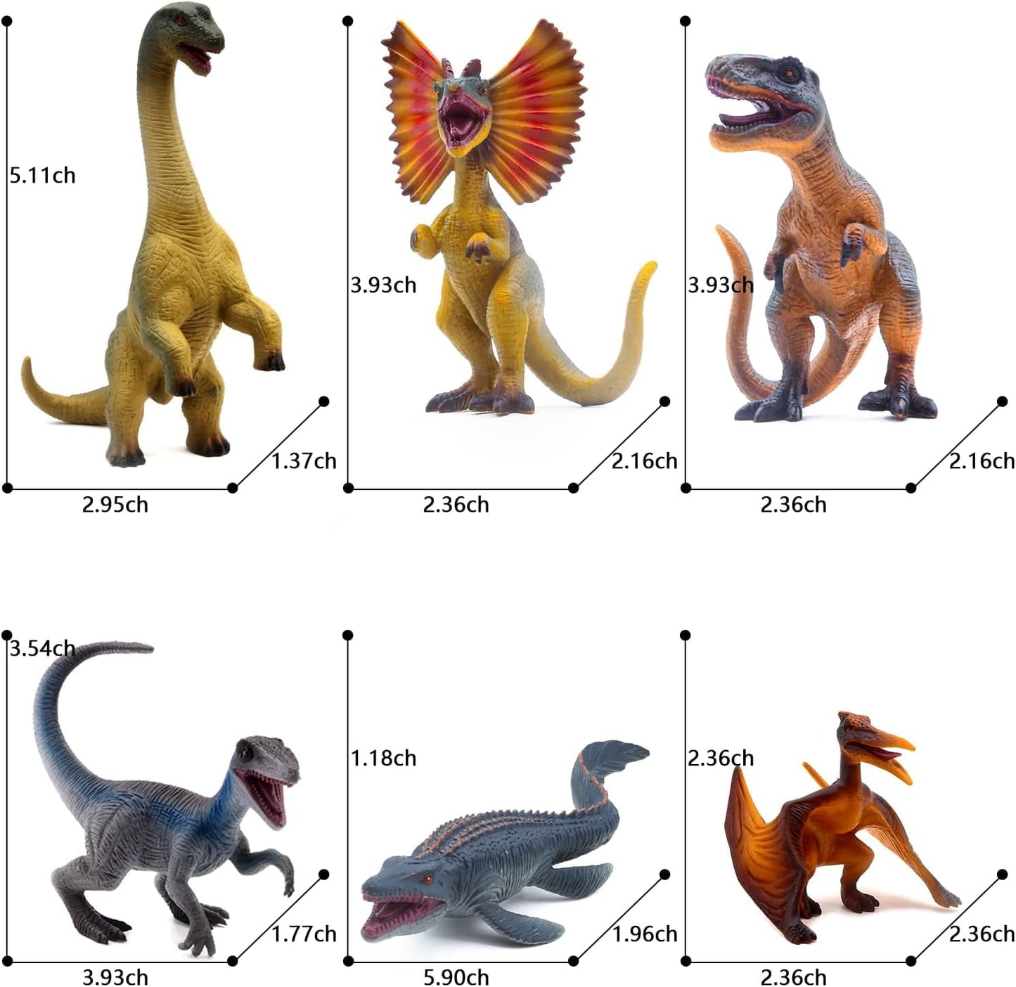 Woaeety 6Pack 6.3 Inch Jurassic Dinosaur Toy Figures, Realistic Dino Toys Set Dilophosaurus Blue Velociraptor T-Rex Mosasaurus Brachiosaurus Pterosaur Dinosaur Figurines for Dino Party