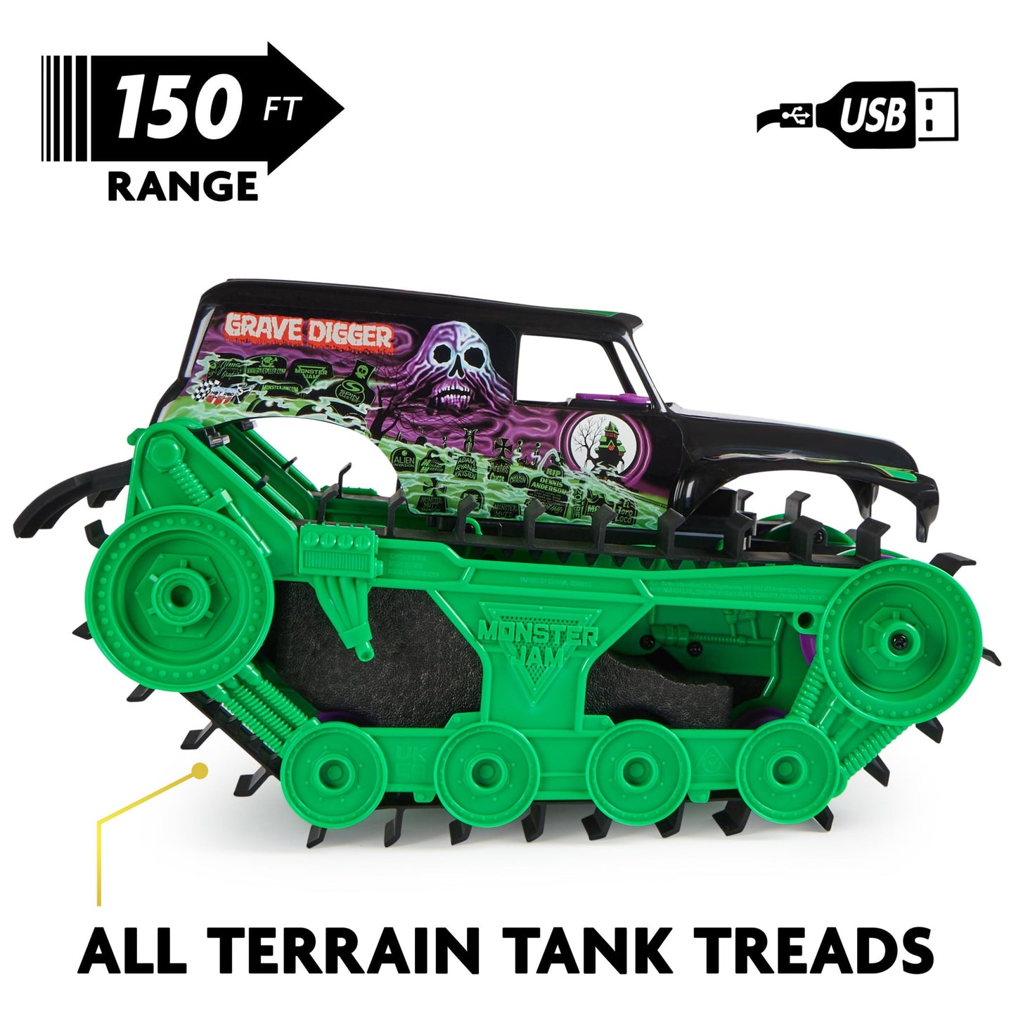 Open Box Monster Jam, Grave Digger Trax All-Terrain Remote Control Outdoor Vehicle, 1:15 Scale
