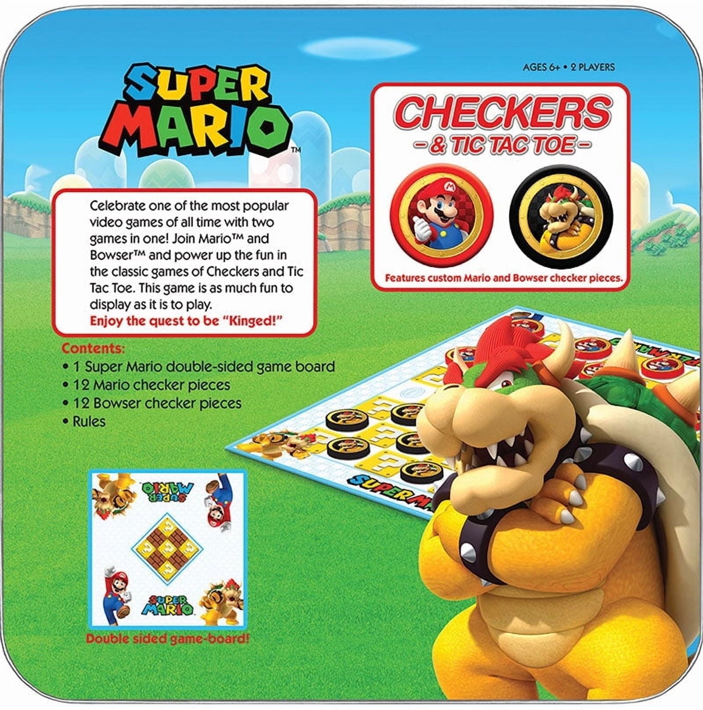 Super Mario™ vs Bowser Checkers & Tic Tac Toe Board Game, by Usaopoly