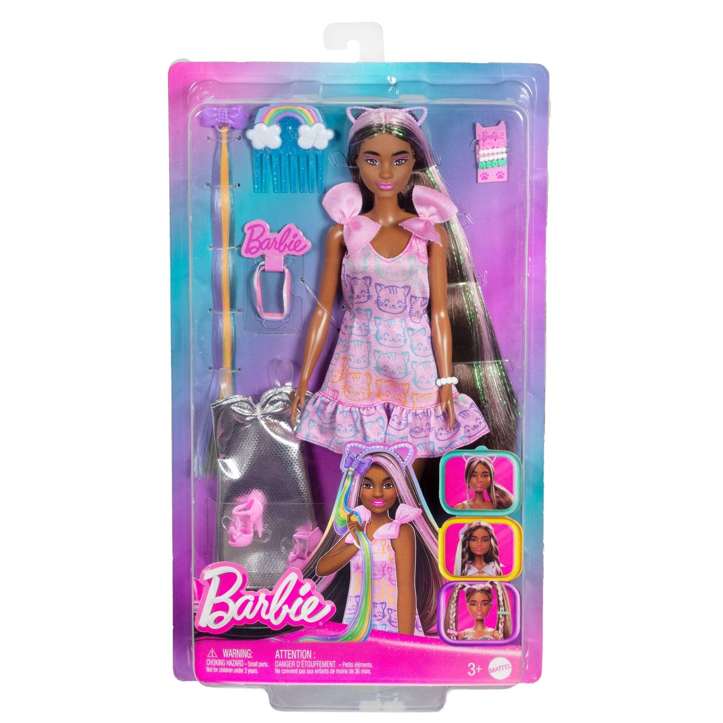 Barbie Fun & Fancy Doll & Accessories, Brunette Fashion Doll with Extra-Long Hair & 2 Looks