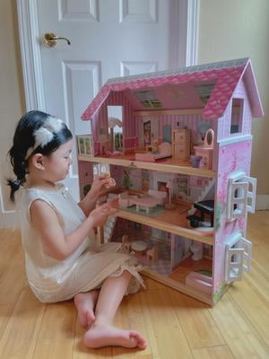 Delta Children Little Gem Dollhouse - Wooden 3-Story Dollhouse with 4 Rooms - Includes 16 Accessories - Fits 5-inch Dolls - Pretend Play Dream Gift for Ages 3+