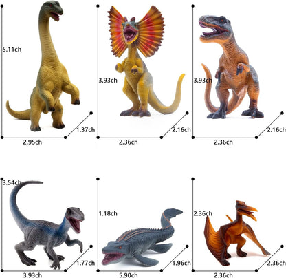 Woaeety 6Pack 6.3 Inch Jurassic Dinosaur Toy Figures, Realistic Dino Toys Set Dilophosaurus Blue Velociraptor T-Rex Mosasaurus Brachiosaurus Pterosaur Dinosaur Figurines for Dino Party