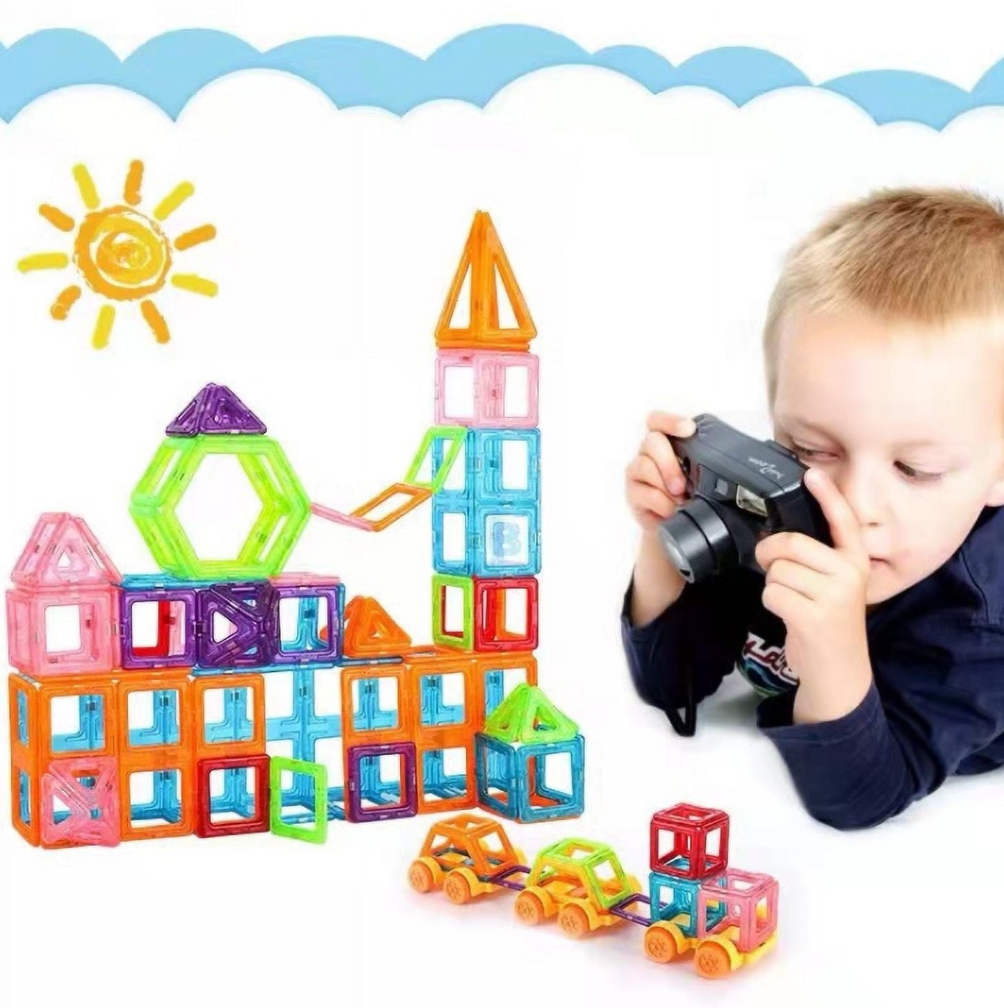 Topboutique 100pcs Magnetic Blocks Set - Building Construction Kit Educational Toys For Your Kids (Stronger Magnets)