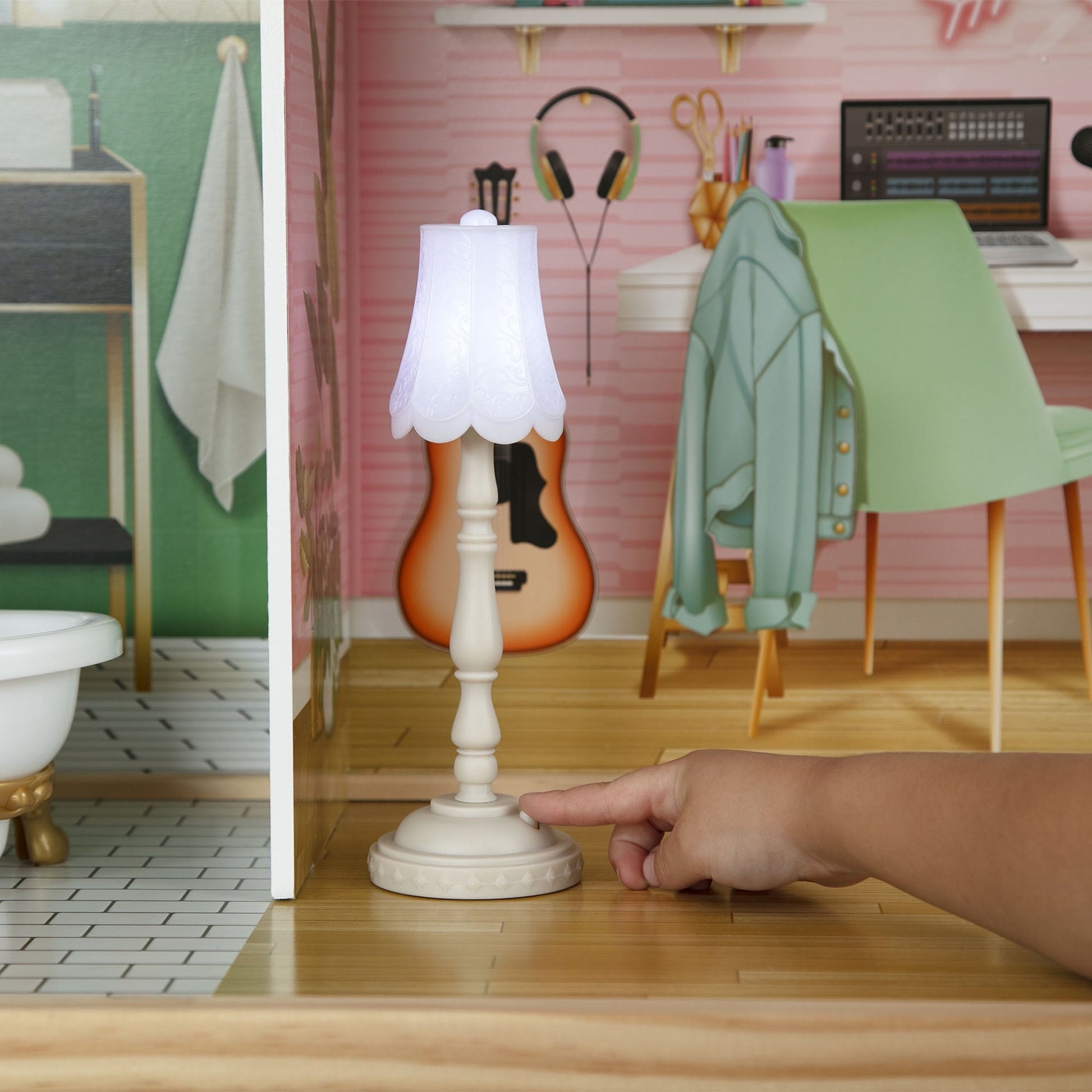 Delta Children Deluxe Maui Dollhouse with 50 Accessories - Large Wooden 4-Story Dollhouse with 12 Rooms - Working Elevator, Slide, Lights/Sounds - Fits 12-inch Dolls - Pretend Play Gift for Ages 3+