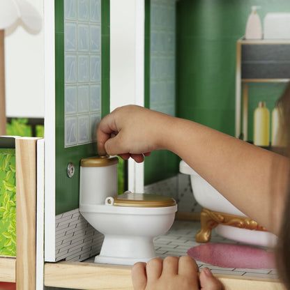 Delta Children Deluxe Maui Dollhouse with 50 Accessories - Large Wooden 4-Story Dollhouse with 12 Rooms - Working Elevator, Slide, Lights/Sounds - Fits 12-inch Dolls - Pretend Play Gift for Ages 3+