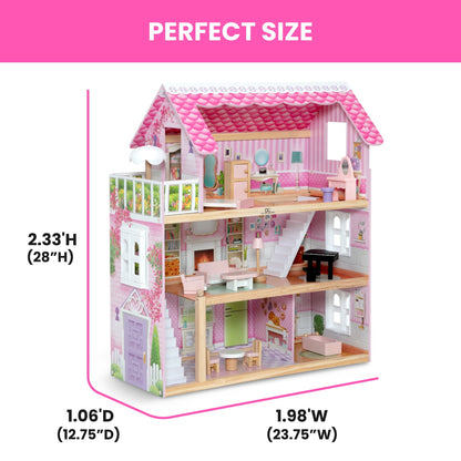 Delta Children Little Gem Dollhouse - Wooden 3-Story Dollhouse with 4 Rooms - Includes 16 Accessories - Fits 5-inch Dolls - Pretend Play Dream Gift for Ages 3+