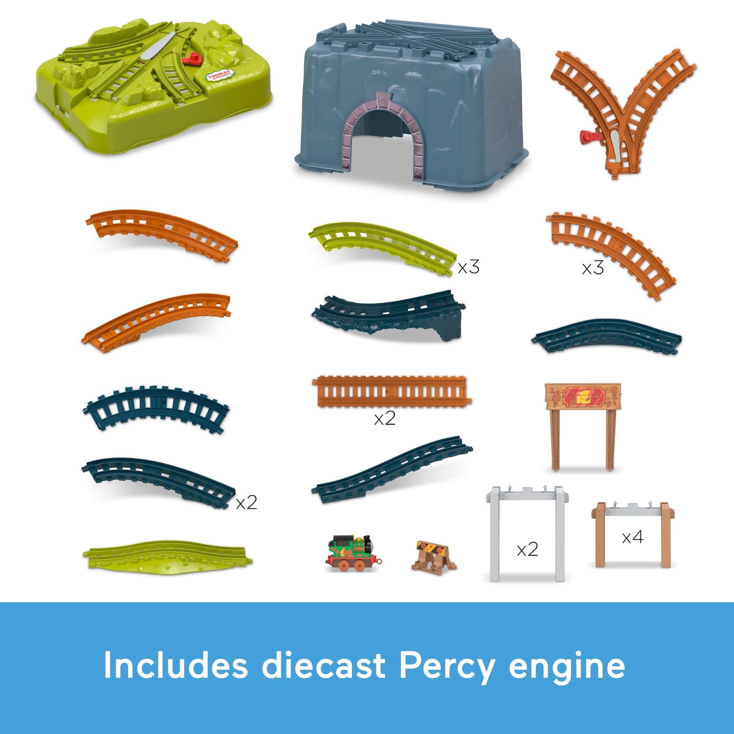 Thomas & Friends Toy Train Track Set, Percy’s Connect & Build Track Bucket, 28 Pieces, Percy Engine