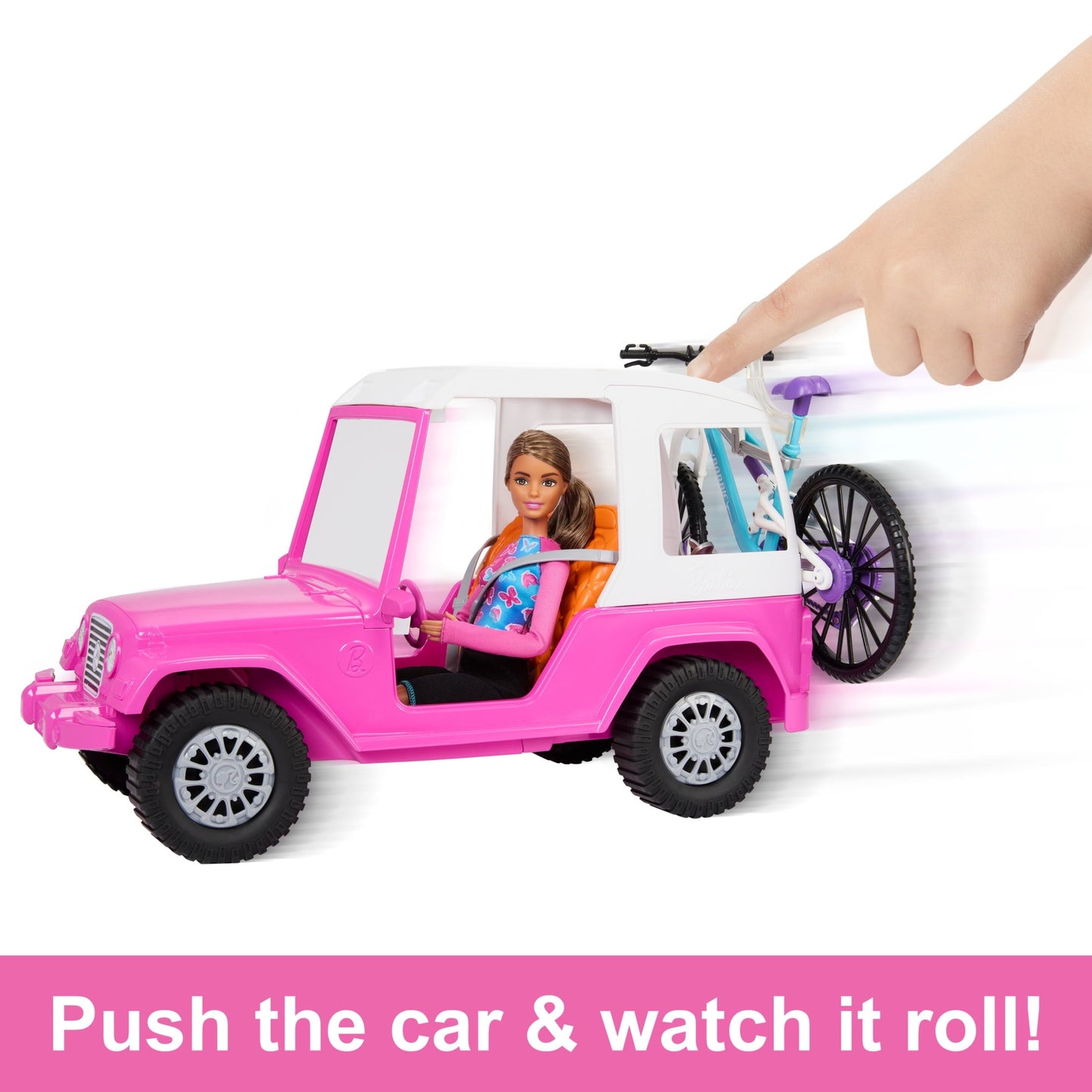 Barbie Doll, Mountain Bike, Barbie Car Bundle with Pink Jeep [Walmart Exclusive]
