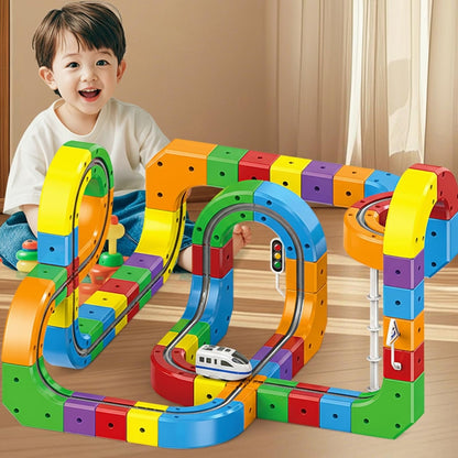 Track Fusion Train Set, 51Pcs Flexible Race Trackfusion Train, Magic Rail Cube Magnetic Monorail, Antigravity Car Block Track Fusion Toy for Kids