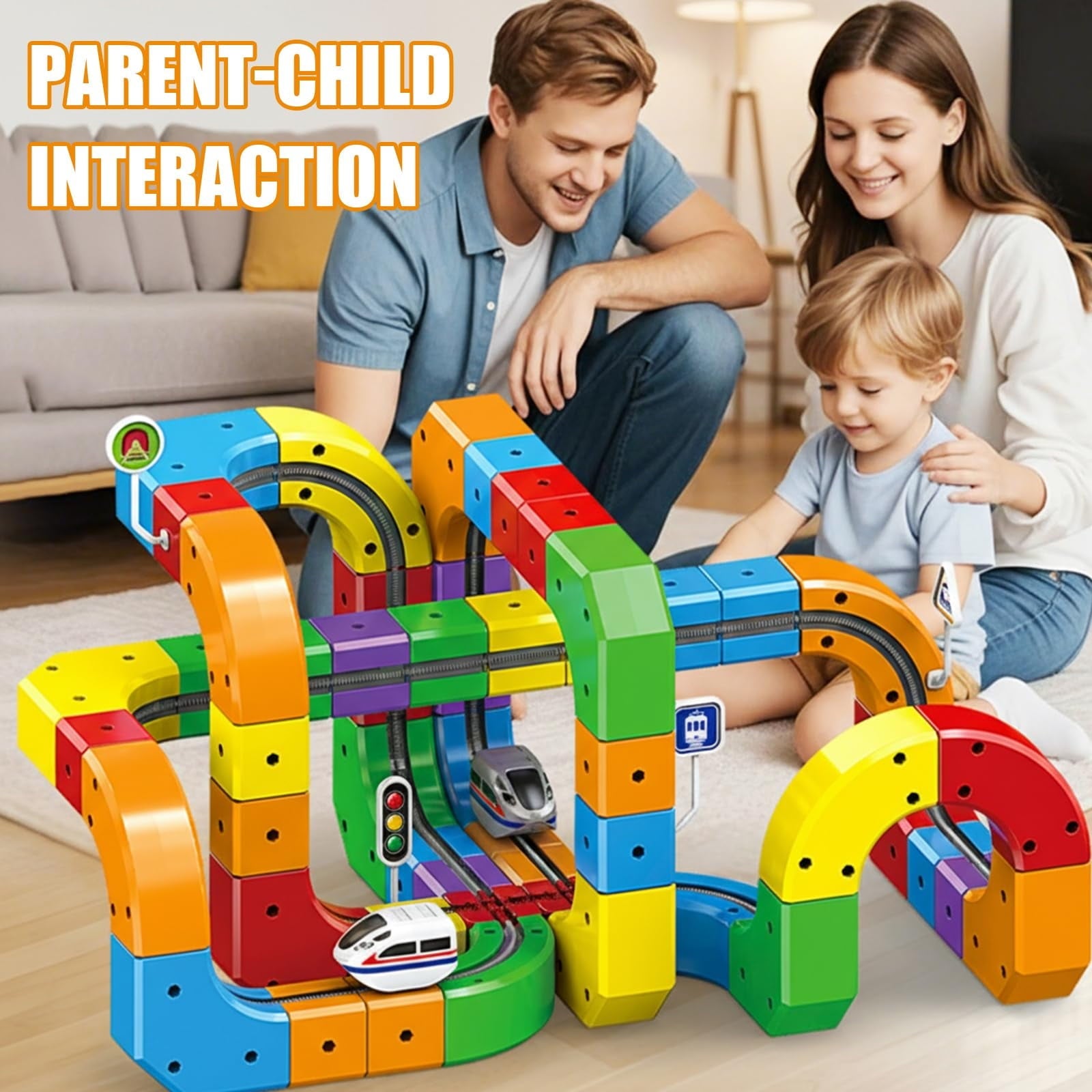 Track Fusion Train Set, 51Pcs Flexible Race Trackfusion Train, Magic Rail Cube Magnetic Monorail, Antigravity Car Block Track Fusion Toy for Kids