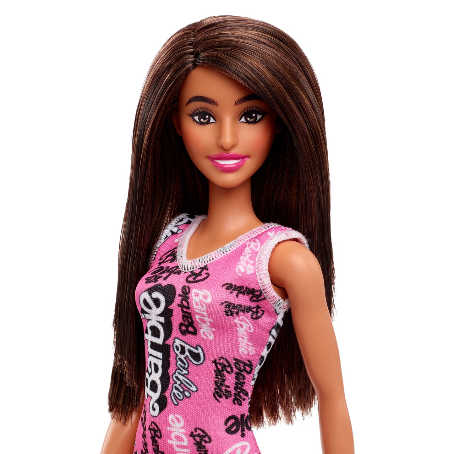 Barbie Fashion Doll with Straight Brown Hair Wearing Removable Pink Dress [Walmart Exclusive]