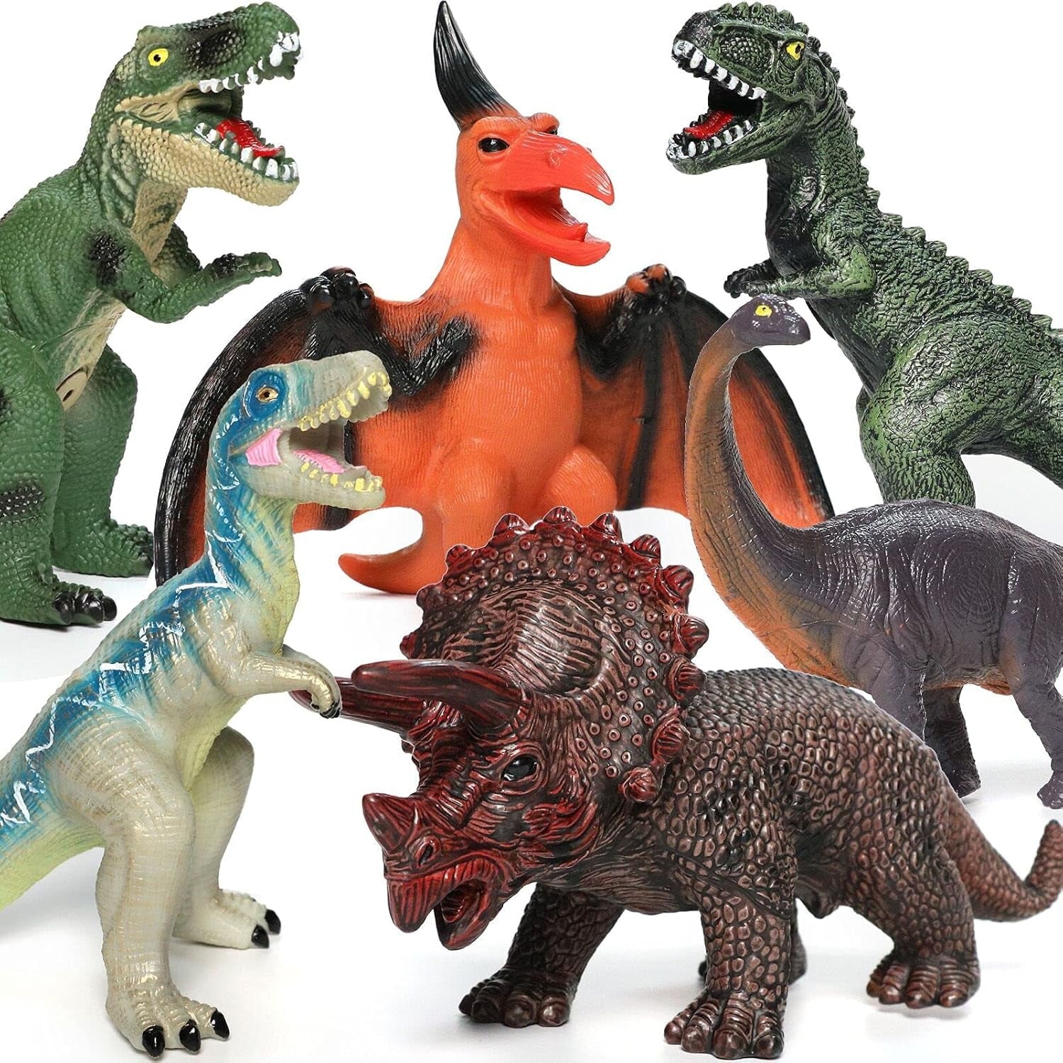 6 Piece Jumbo Dinosaur Toys for Kids 3-5 and Toddlers, Large Soft Dinosaur Set - Educational & Party Favors