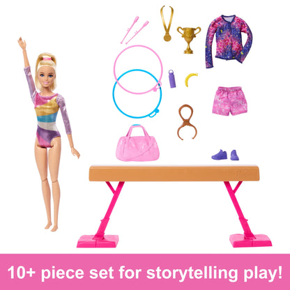 Barbie Gymnastics Playset with Blonde Fashion Doll, Balance Beam and Accessories, 3 Years & up