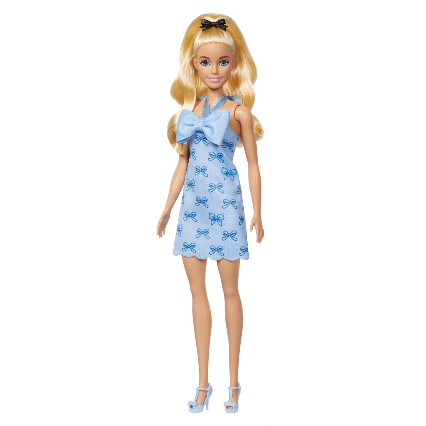 Barbie Fashionistas Doll #237 in Blue Bow Halter Dress, Blonde Ponytail with Bow Accessory