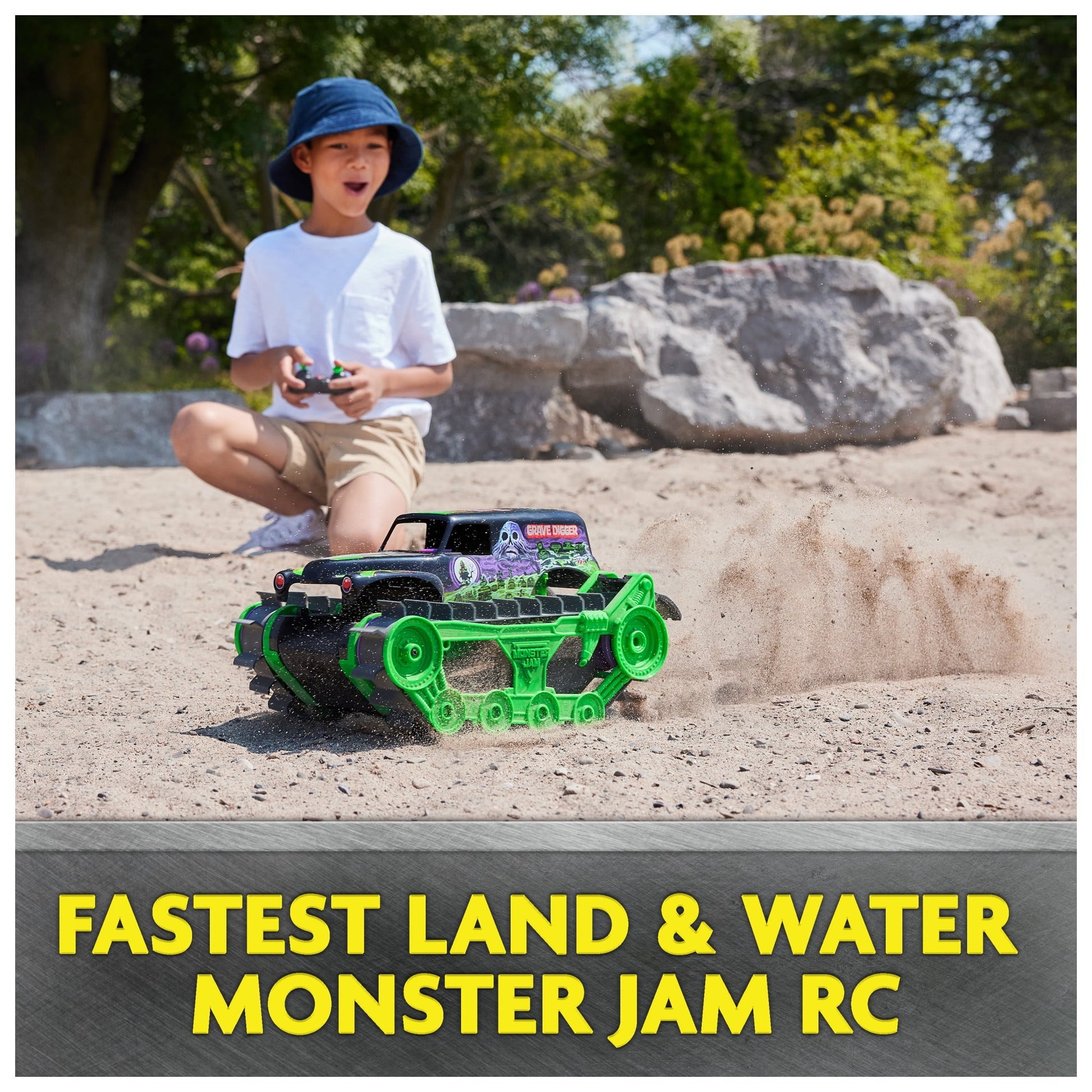 Open Box Monster Jam, Grave Digger Trax All-Terrain Remote Control Outdoor Vehicle, 1:15 Scale