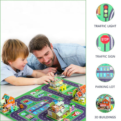 QiShi City Map Construction Building Sets with 6 Cartoon Character Toys, Preschool Educational Learning Toys for 6+ Year Old Kids Boys Girls Children