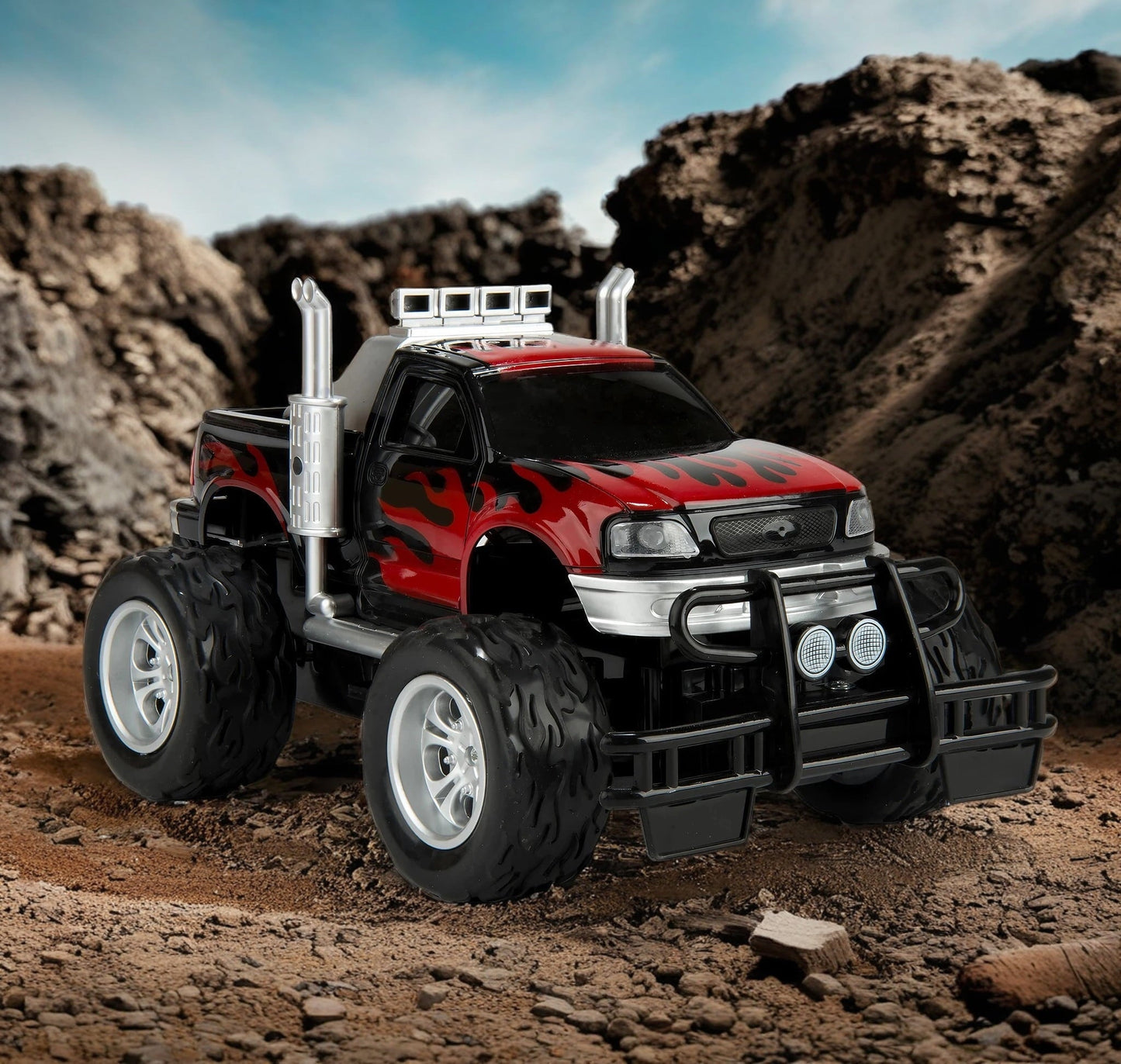 Remote Control Big Wheel Beast Monster Truck Pickup Toy Vehicle 1:16 Scale with Headlights RC Off Road Truck Toy Gift for Boys Kids