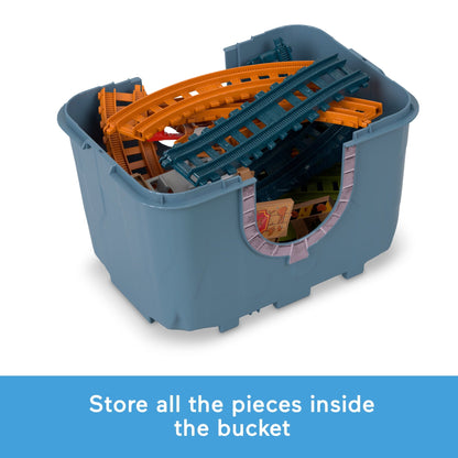 Thomas & Friends Toy Train Track Set, Percy’s Connect & Build Track Bucket, 28 Pieces, Percy Engine