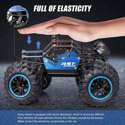 Beefunni Blue Remote Control Cars 1:18, All Terrain Metal Shell 4X4 Off-Road Vehicle Monster Truck, High Speed 2.4 GHz RC Car Gift for Kids 6+ & Adults
