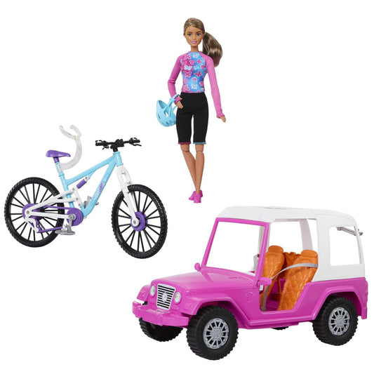 Barbie Doll, Mountain Bike, Barbie Car Bundle with Pink Jeep [Walmart Exclusive]