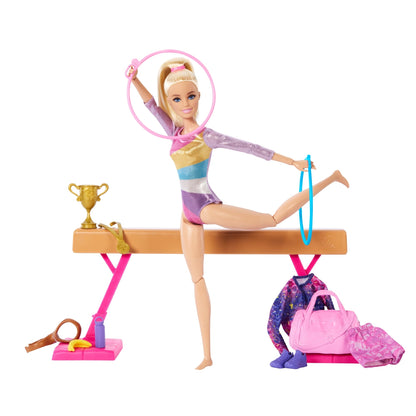 Barbie Gymnastics Playset with Blonde Fashion Doll, Balance Beam and Accessories, 3 Years & up