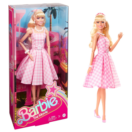 Barbie The Movie Collectible Doll, Margot Robbie as Barbie in Pink Gingham Dress, Toy for 3 Years and Up