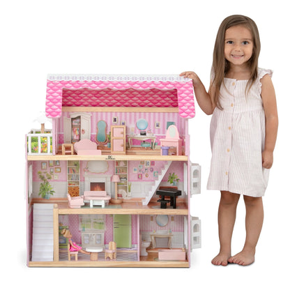 Delta Children Little Gem Dollhouse - Wooden 3-Story Dollhouse with 4 Rooms - Includes 16 Accessories - Fits 5-inch Dolls - Pretend Play Dream Gift for Ages 3+