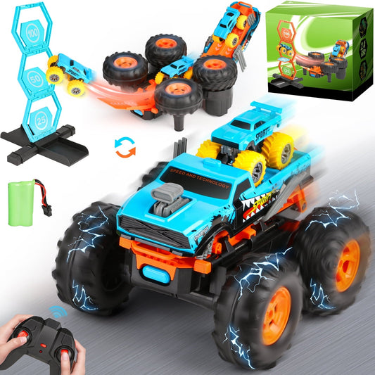 Huge Wave Remote Control Car for Boys, 1:16 Scale RC Stunt Monster Truck Toys, with Transform Track and Mini Car, Christmas Birthday Gift for Kids Age 4-12