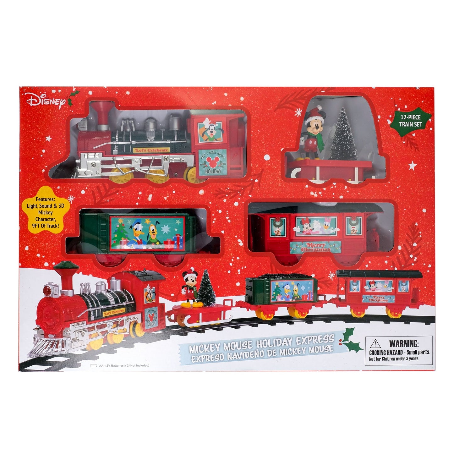 Disney Mickey Mouse Christmas Train Set, 12 Piece, Red Plastic, by Ruz