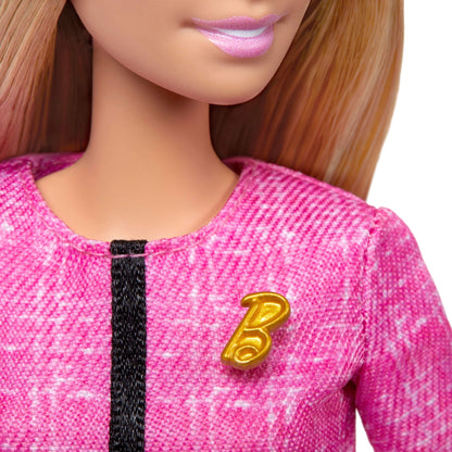 Barbie Future Leader Doll, Blonde, Wearing Outfit with 2 Golden Bracelets & Pin, Includes Sticker