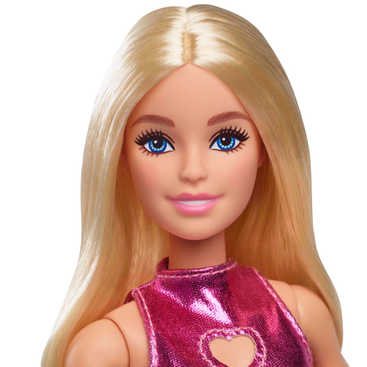 Barbie Fashionistas Doll #230 in Metallic Pink Minidress with Heart Cut-Out, Blond Hair