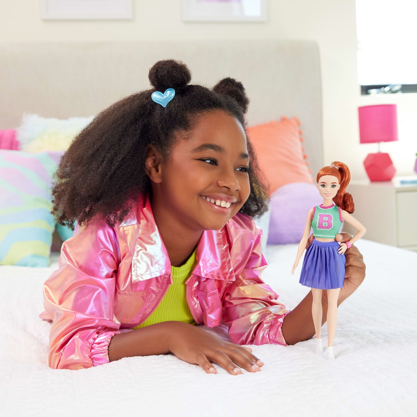 Barbie Fashionistas Doll #232 with Red Hair in Jersey Top and Pleated Purple Skirt, Watch, Sneakers