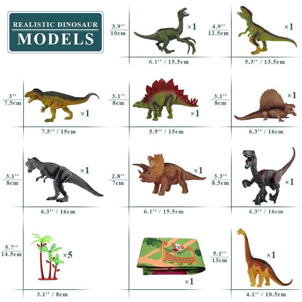 Dinosaur Toys with Play Mat & Trees for Toddlers, Realistic Jurassic Dinosaur Figures to Create a Dino World Includes 9 Kinds of Dinosaurs, Gift for Toddlers Boys & Girls (Age 3+)