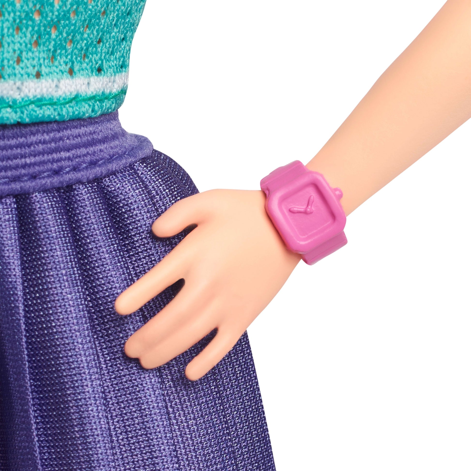 Barbie Fashionistas Doll #232 with Red Hair in Jersey Top and Pleated Purple Skirt, Watch, Sneakers
