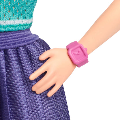 Barbie Fashionistas Doll #232 with Red Hair in Jersey Top and Pleated Purple Skirt, Watch, Sneakers