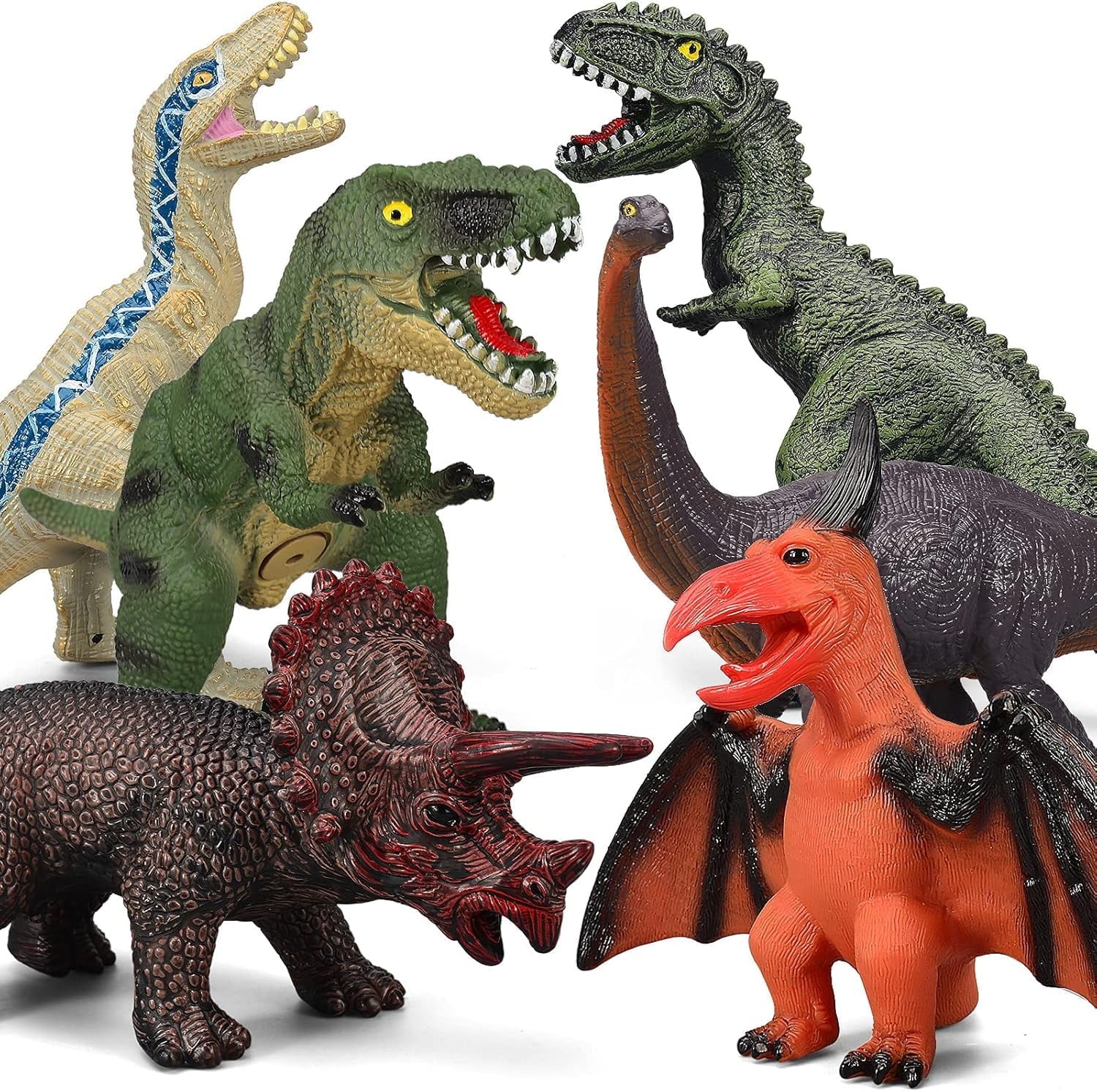 6 Piece Jumbo Dinosaur Toys for Kids 3-5 and Toddlers, Large Soft Dinosaur Set - Educational & Party Favors