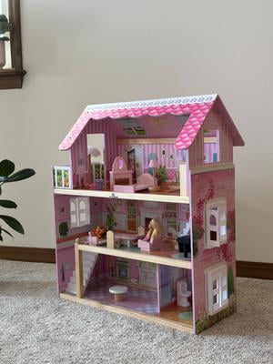 Delta Children Little Gem Dollhouse - Wooden 3-Story Dollhouse with 4 Rooms - Includes 16 Accessories - Fits 5-inch Dolls - Pretend Play Dream Gift for Ages 3+
