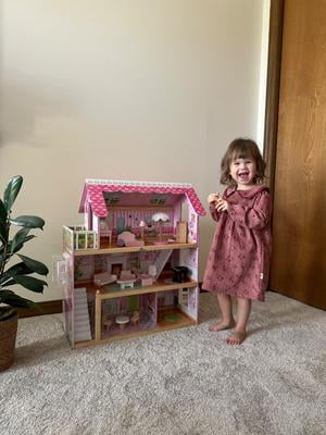 Delta Children Little Gem Dollhouse - Wooden 3-Story Dollhouse with 4 Rooms - Includes 16 Accessories - Fits 5-inch Dolls - Pretend Play Dream Gift for Ages 3+